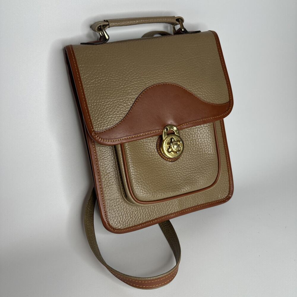 Vintage Korean Pebbled Leather Backpack Turn Lock Natural Tan Brown Stylish Cute - Picture 3 of 16